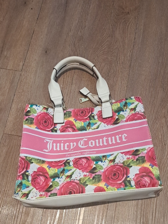 Juicy Couture Handbags - Juicy Couture Pink Floral Canvas Tote with Cream Handles